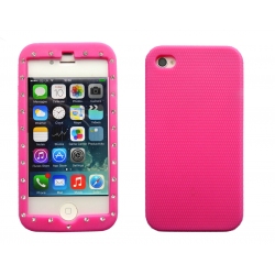 NEW DIAMOND GEM BLACK PINK SOFT SILICONE GEL RUBBER CASE FOR IPHONE 4 4S STONES