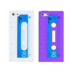 PURPLE WHITE RETRO CASSETTE TAPE SILICONE CASE COVER FOR APPLE iPHONE 5 5G 5S SE