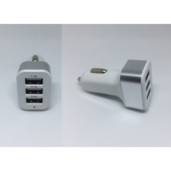 Triple 3 USB Ports Car Charger Traver Adapter - Silver