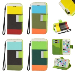 Details about  Multicolor Stripe Pattern Magnetic Leather Case Wallet Card Slot iPhone 5C Green